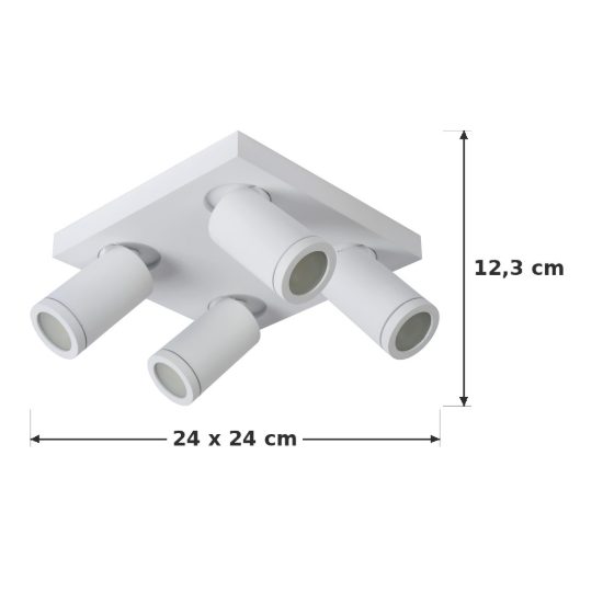 Plafoniera con 4 faretti orientabili per bagno moderna bianco led 20w dim to warm 2200k 3000k ip44