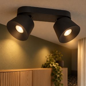 Plafoniera con 2 faretti conici orientabili moderna ovale nero