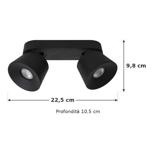 Plafoniera con 2 faretti conici orientabili moderna ovale nero