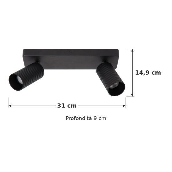 Plafoniera con 2 faretti rigati orientabili moderna nero