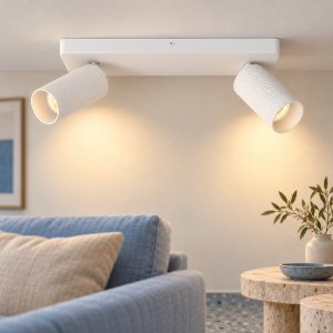 Plafoniera con 2 faretti rigati orientabili moderna bianco