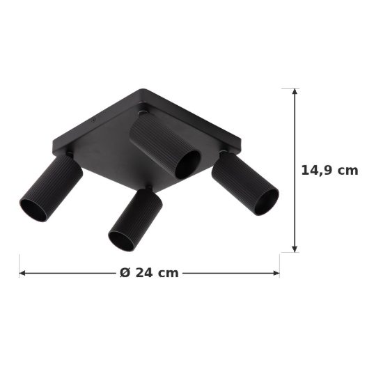 Plafoniera con 4 faretti rigati orientabili moderna quadrata nero