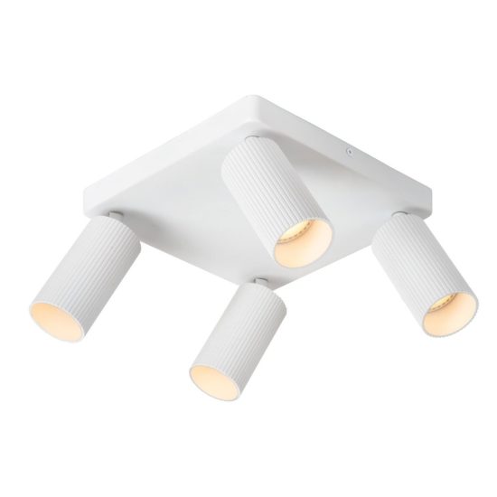 Plafoniera con 4 faretti rigati orientabili moderna quadrata bianco