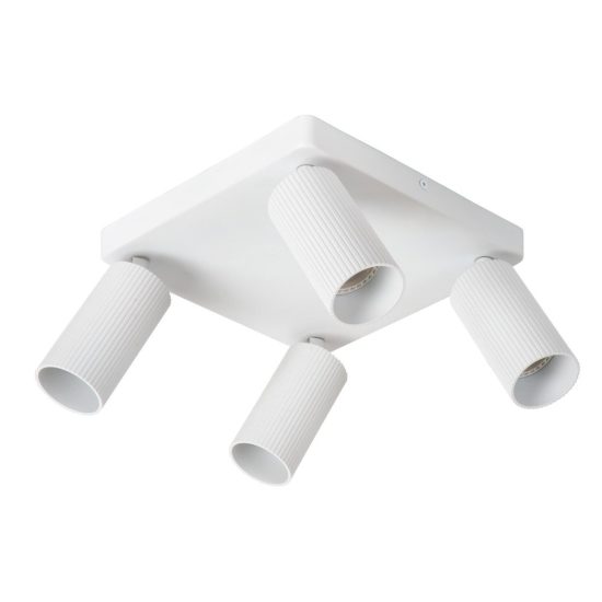 Plafoniera con 4 faretti rigati orientabili moderna quadrata bianco