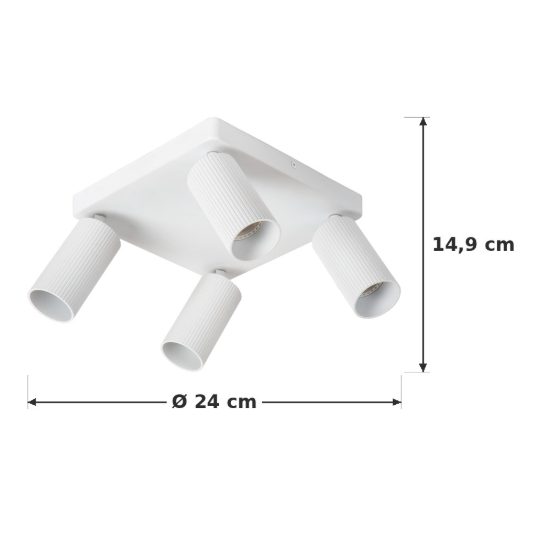 Plafoniera con 4 faretti rigati orientabili moderna quadrata bianco