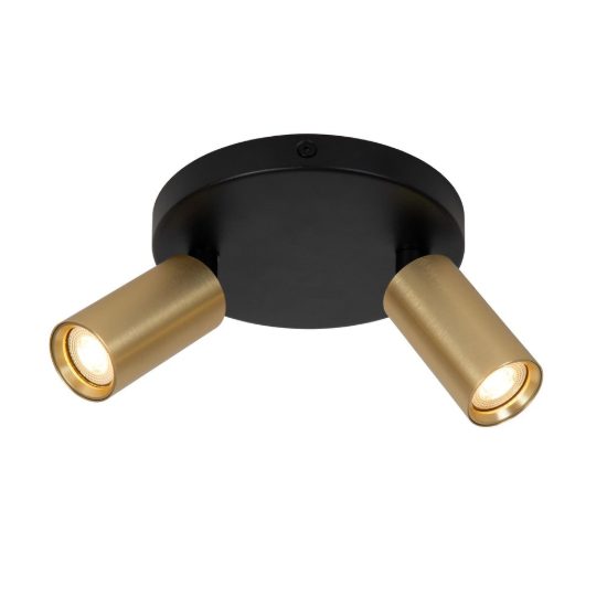Plafoniera con 2 faretti a tubo sottile orientabili moderna rotonda oro nero