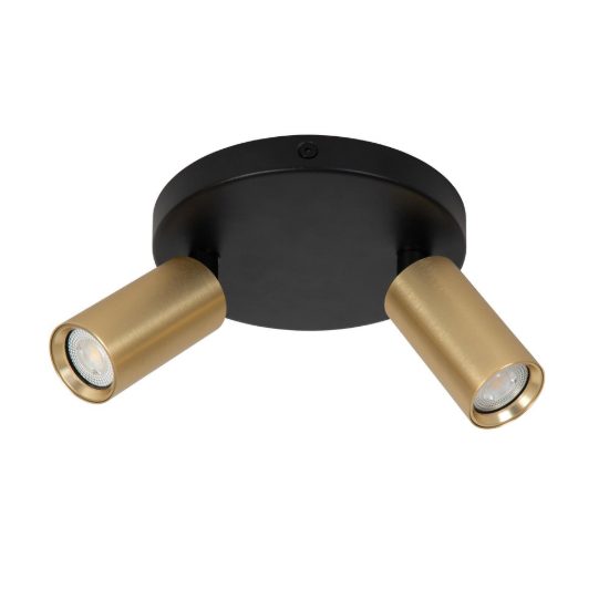 Plafoniera con 2 faretti a tubo sottile orientabili moderna rotonda oro nero