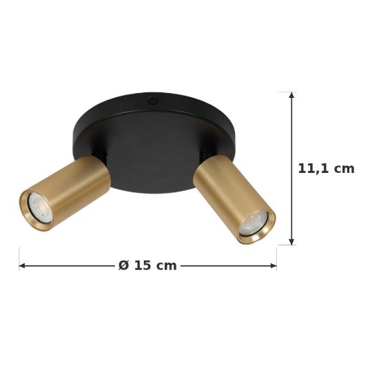 Plafoniera con 2 faretti a tubo sottile orientabili moderna rotonda oro nero