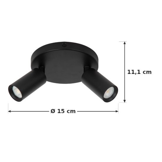 Plafoniera con 2 faretti a tubo sottile orientabili moderna rotonda nero