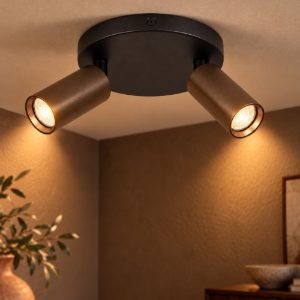 Plafoniera con 2 faretti a tubo sottile orientabili moderna rotonda caffe nero