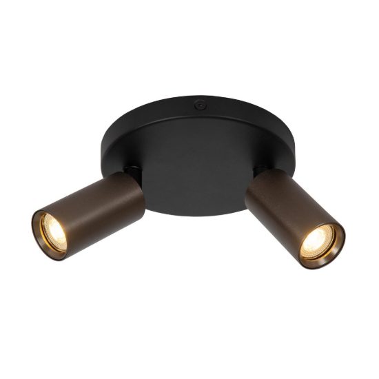 Plafoniera con 2 faretti a tubo sottile orientabili moderna rotonda caffe nero
