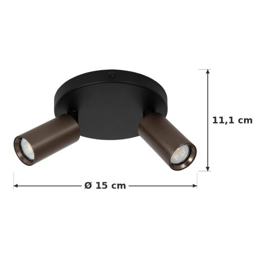 Plafoniera con 2 faretti a tubo sottile orientabili moderna rotonda caffe nero