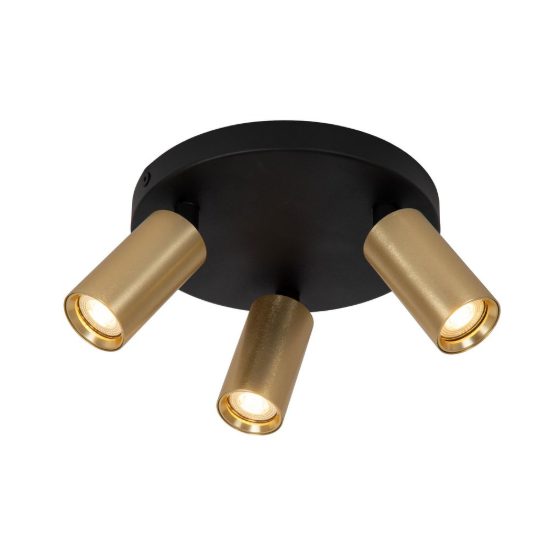 Plafoniera con 3 faretti a tubo sottile orientabili moderna rotonda oro nero