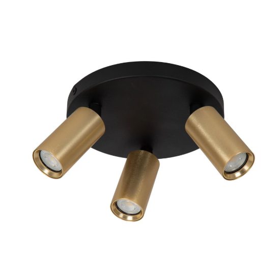 Plafoniera con 3 faretti a tubo sottile orientabili moderna rotonda oro nero