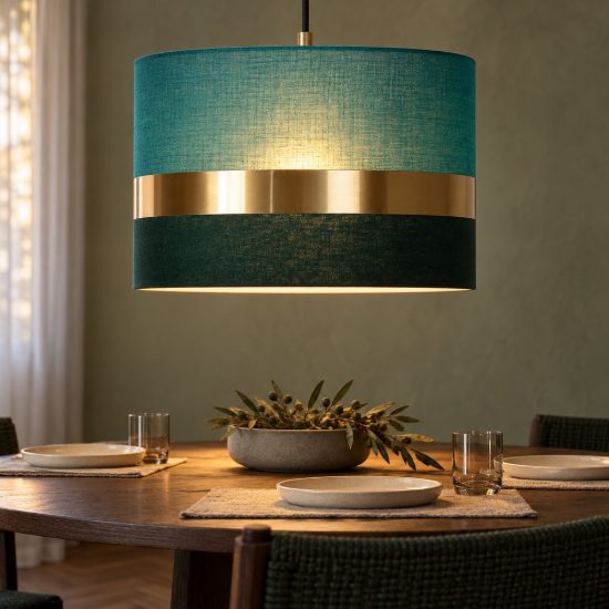 Lampadario a sospensione a cilindro per sala da pranzo contemporaneo verde oro