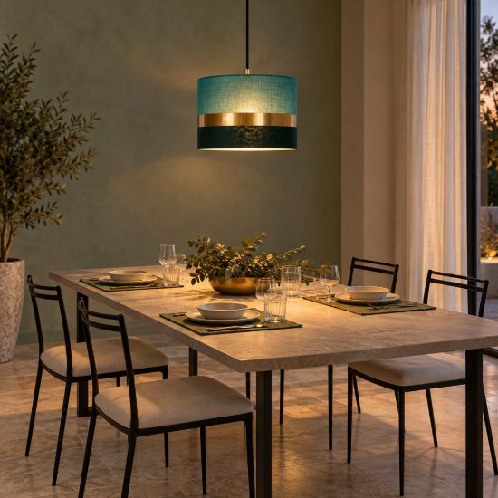 Lampadario a sospensione a cilindro per sala da pranzo contemporaneo verde oro