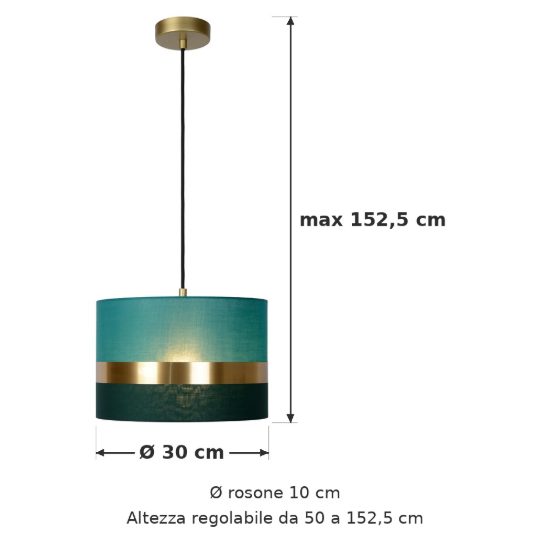 Lampadario a sospensione a cilindro per sala da pranzo contemporaneo verde oro