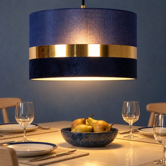 Lampadario a sospensione a cilindro per sala da pranzo contemporaneo blu oro