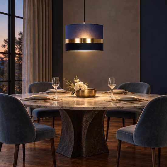 Lampadario a sospensione a cilindro per sala da pranzo contemporaneo blu oro