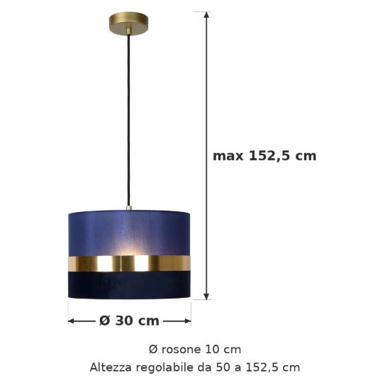 Lampadario a sospensione a cilindro per sala da pranzo contemporaneo blu oro