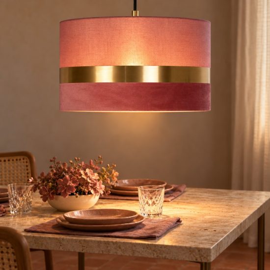Lampadario a sospensione a cilindro per sala da pranzo contemporaneo rosa oro