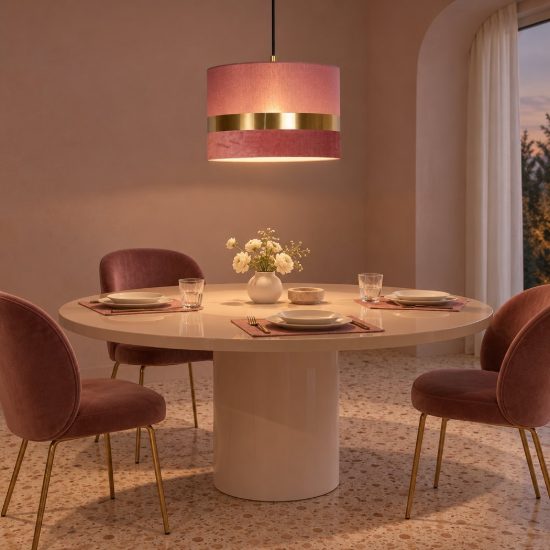 Lampadario a sospensione a cilindro per sala da pranzo contemporaneo rosa oro