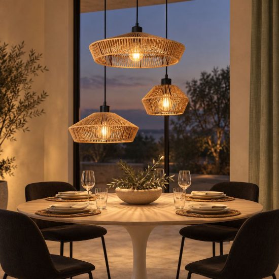 Lampadario a sospensione con 3 pendenti per sala da pranzo moderno naturale nero