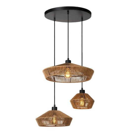 Lampadario a sospensione con 3 pendenti per sala da pranzo moderno naturale nero