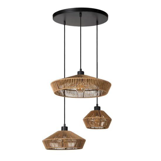 Lampadario a sospensione con 3 pendenti per sala da pranzo moderno naturale nero