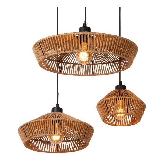 Lampadario a sospensione con 3 pendenti per sala da pranzo moderno naturale nero