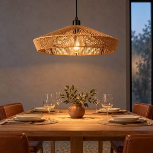 Lampadario a sospensione piccolo conico per sala da pranzo moderno naturale nero