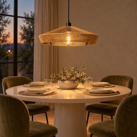 Lampadario a sospensione piccolo conico per sala da pranzo moderno naturale nero