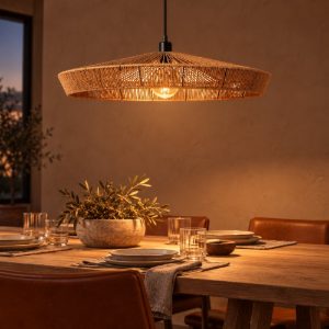 Lampadario a sospensione grande conico per sala da pranzo moderno naturale nero