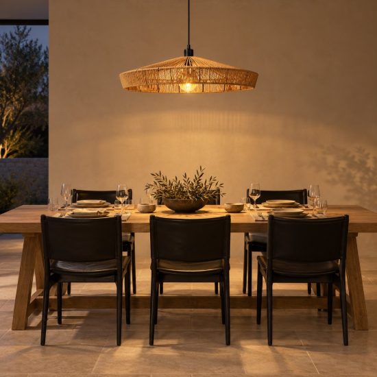 Lampadario a sospensione grande conico per sala da pranzo moderno naturale nero