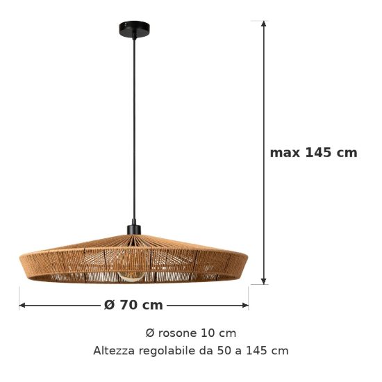 Lampadario a sospensione grande conico per sala da pranzo moderno naturale nero