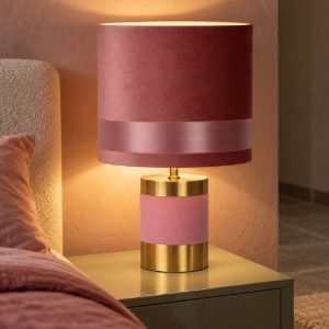 Abat-jour a cilindro per comodino contemporaneo rosa oro con base cilindrica