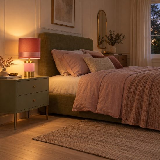 Abat-jour a cilindro per comodino contemporaneo rosa oro con base cilindrica