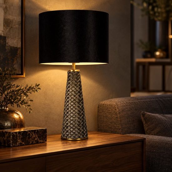 Lampada da tavolo a cilindro per soggiorno contemporanea nero grigio