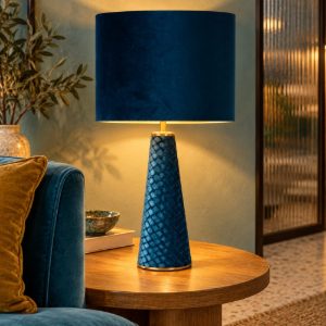 Lampada da tavolo a cilindro per salotto contemporanea turchese oro