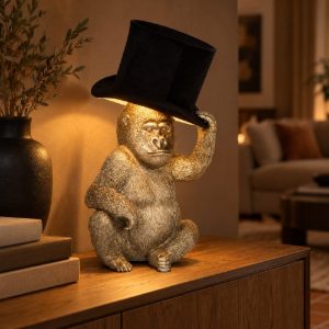 Lampada da tavolo per soggiorno contemporanea nero oro a forma di gorilla