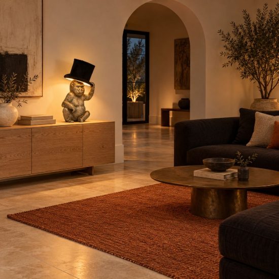 Lampada da tavolo per soggiorno contemporanea nero oro a forma di gorilla