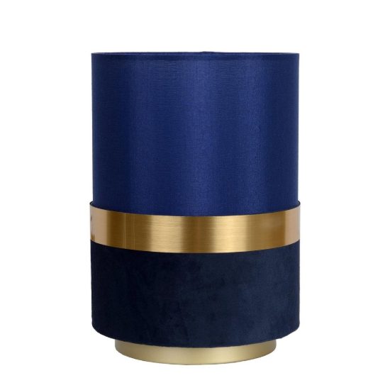 Abat-jour a cilindro per comodino contemporaneo blu oro con fascia in velluto