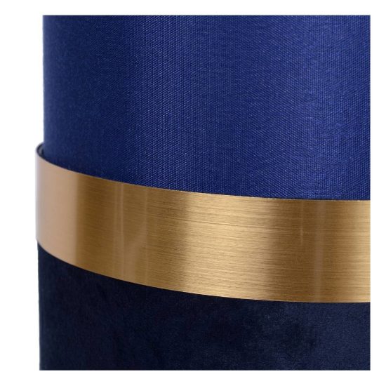 Abat-jour a cilindro per comodino contemporaneo blu oro con fascia in velluto