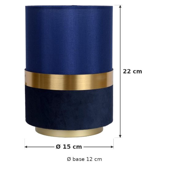 Abat-jour a cilindro per comodino contemporaneo blu oro con fascia in velluto