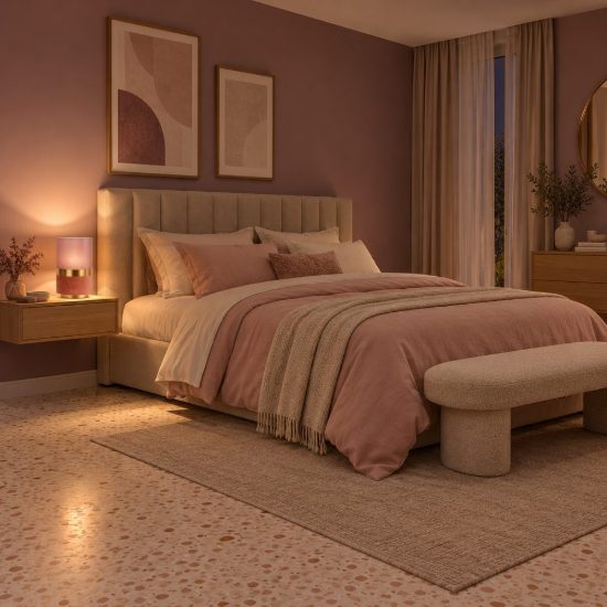 Abat-jour a cilindro per comodino contemporaneo rosa oro con fascia in velluto