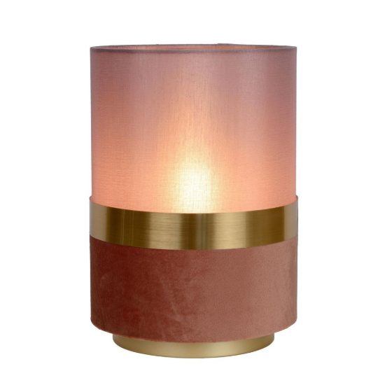 Abat-jour a cilindro per comodino contemporaneo rosa oro con fascia in velluto