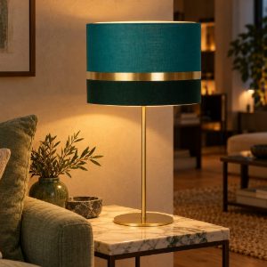 Lampada da tavolo a cilindro per soggiorno contemporanea verde oro