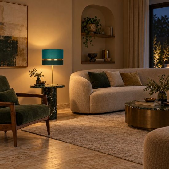 Lampada da tavolo a cilindro per soggiorno contemporanea verde oro