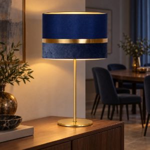 Lampada da tavolo a cilindro per sala da pranzo contemporanea blu oro