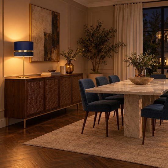Lampada da tavolo a cilindro per sala da pranzo contemporanea blu oro